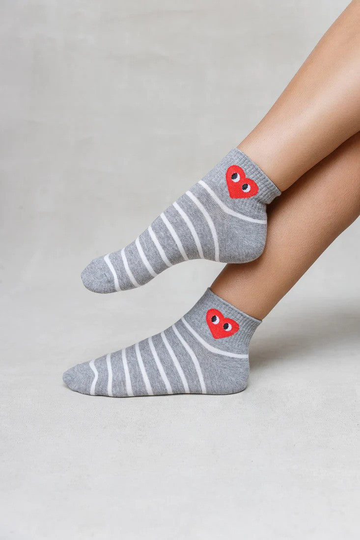 Limlim- Chaussettes motif coeur - Rayées gris