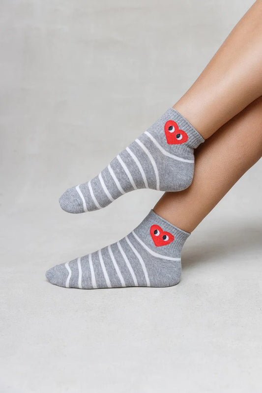 Limlim- Chaussettes motif coeur - Rayées gris