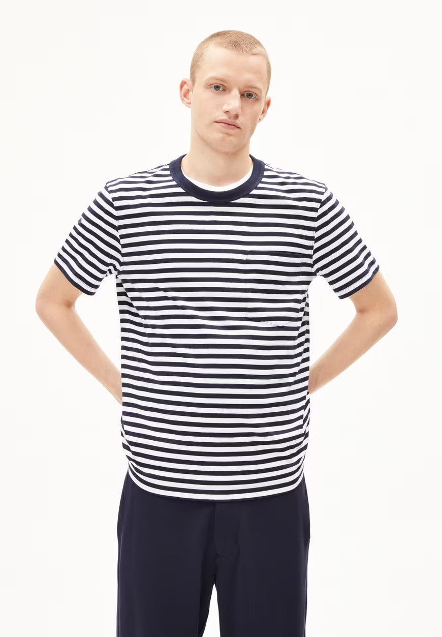 ARMEDANGELS | T-Shirt rayé avec poche "MAARKOS" - Marine