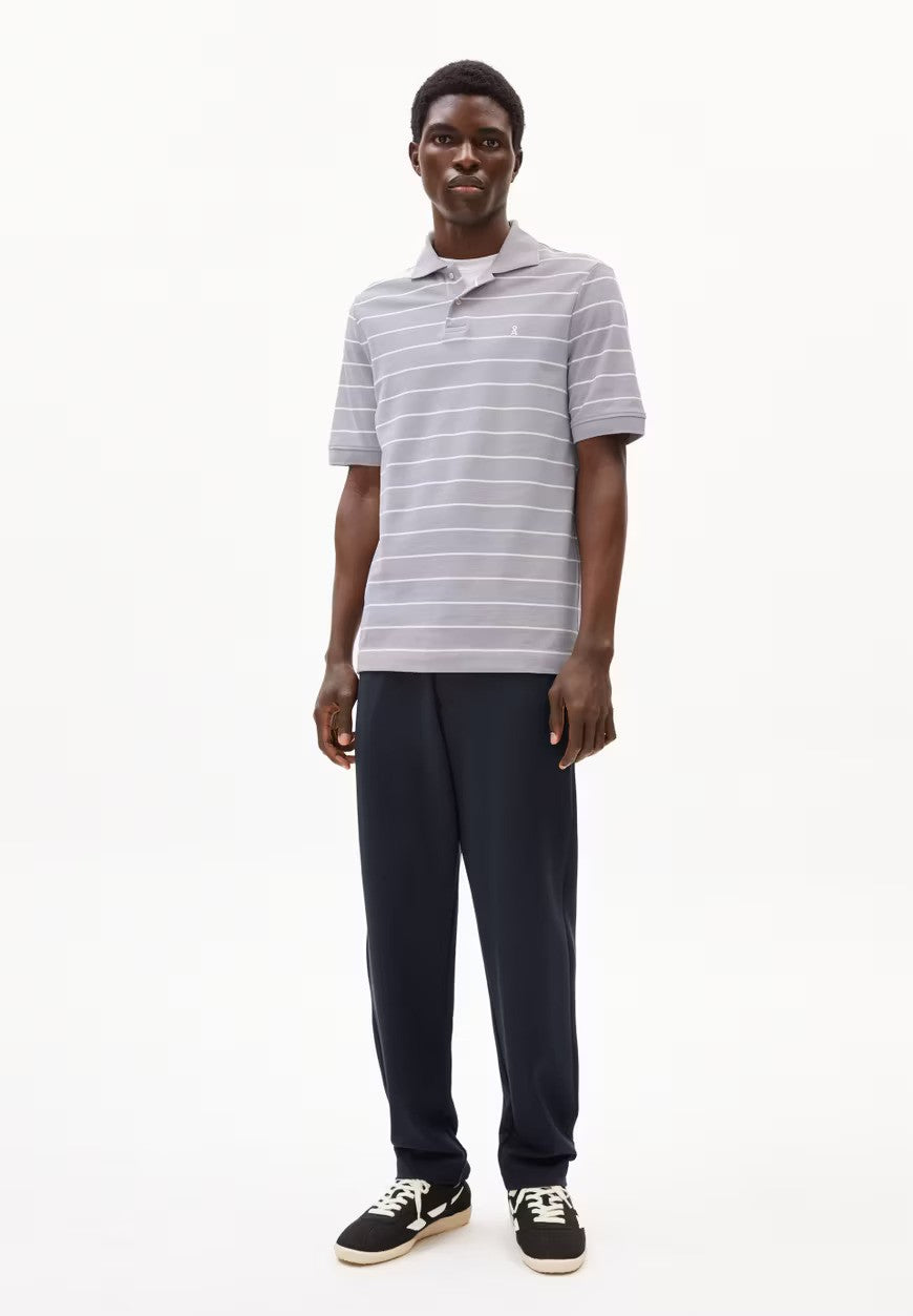 ARMEDANGELS | Polo rayé "MAARIO" - Gris de lin & blanc
