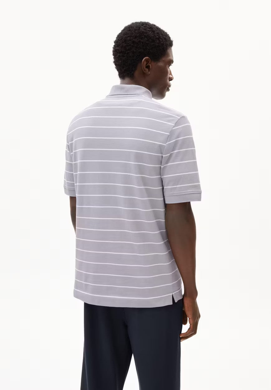 ARMEDANGELS | Polo rayé "MAARIO" - Gris de lin & blanc
