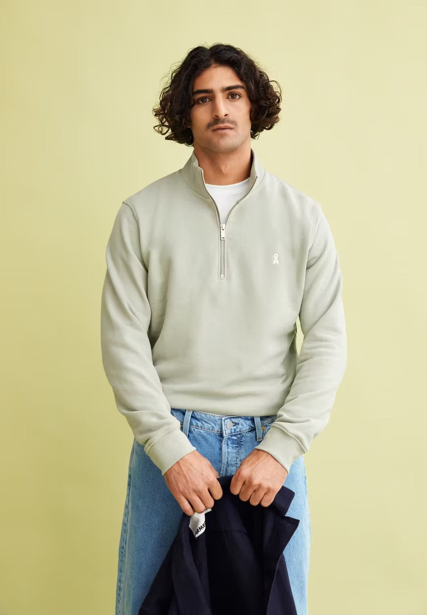 ARMEDANGELS | Sweatshirt demi-zip "WAARLO" - Vert sauge