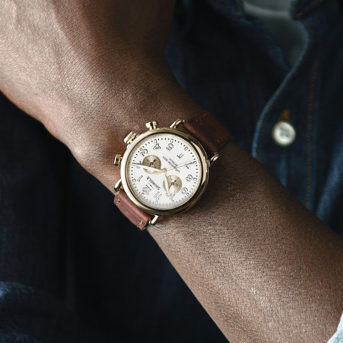 Shinola - Montre Runwell Chrono 41 mm - or/blanc