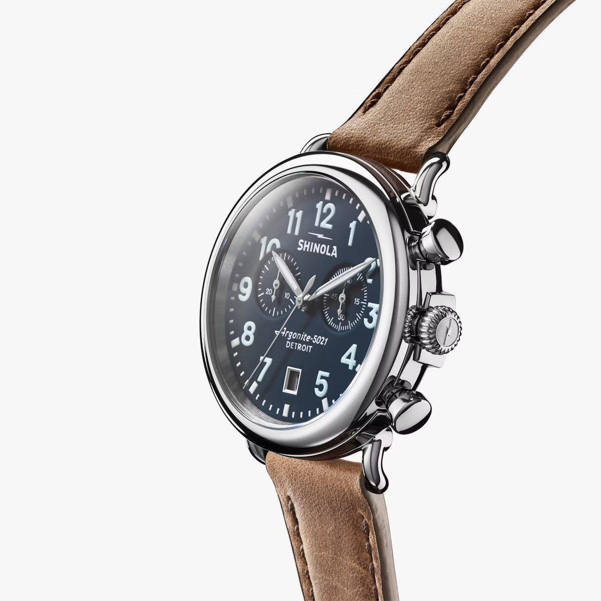 Shinola - Montre Runwell Chrono 41 mm - Bleu nuit / Tan britannique