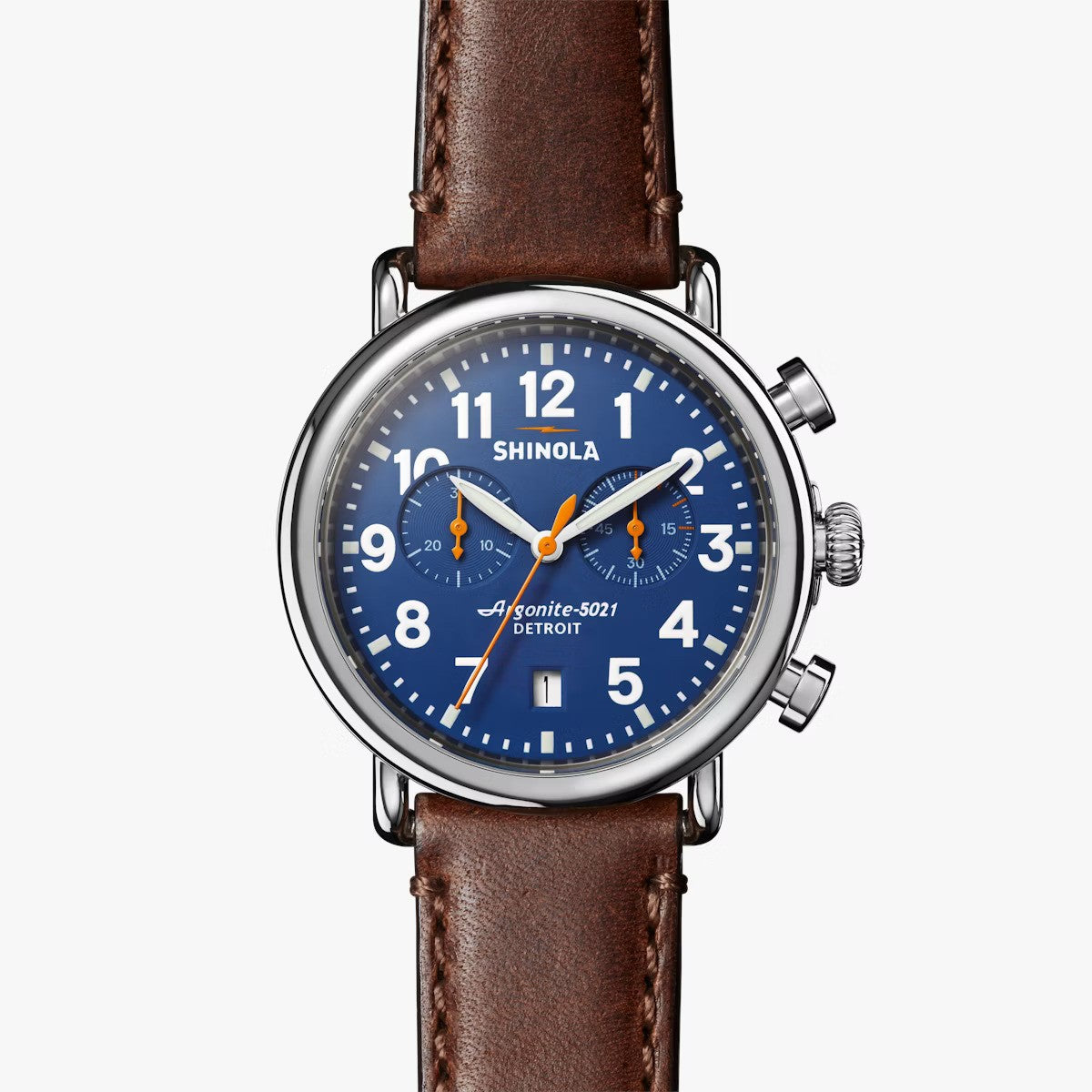 Shinola - Montre Runwell Chrono 41 mm - Cadran bleu royal / Teck