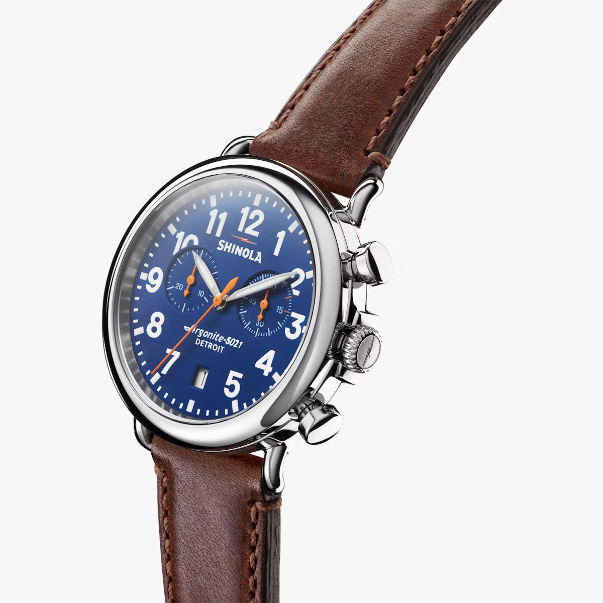 Shinola - Montre Runwell Chrono 41 mm - Cadran bleu royal / Teck