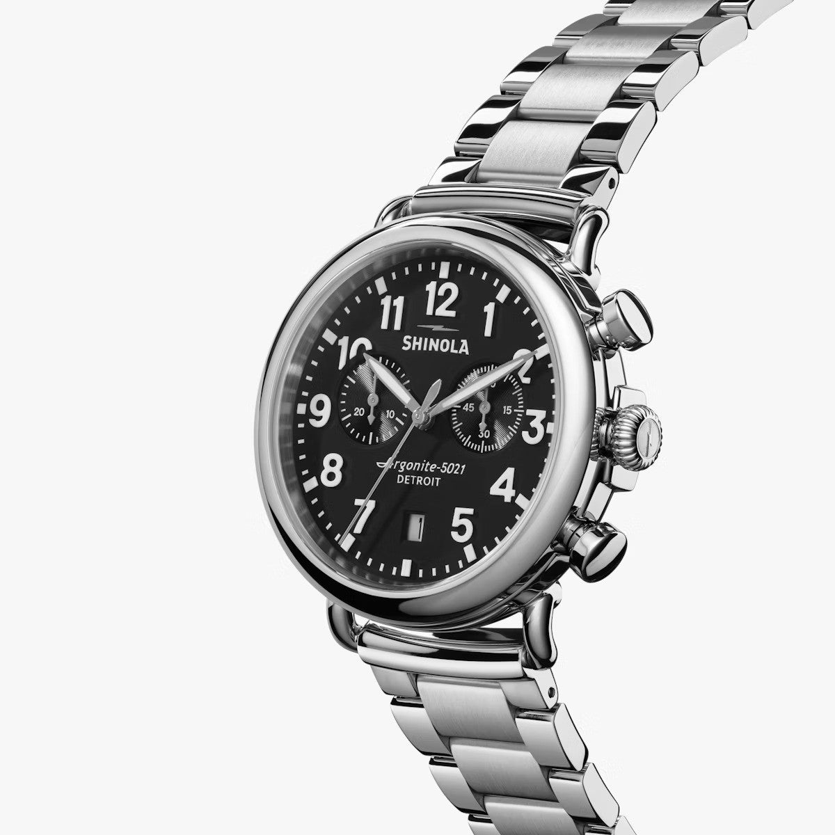 Shinola - Montre Runwell Chrono 41 mm - Noir / bracelet en acier inoxydable