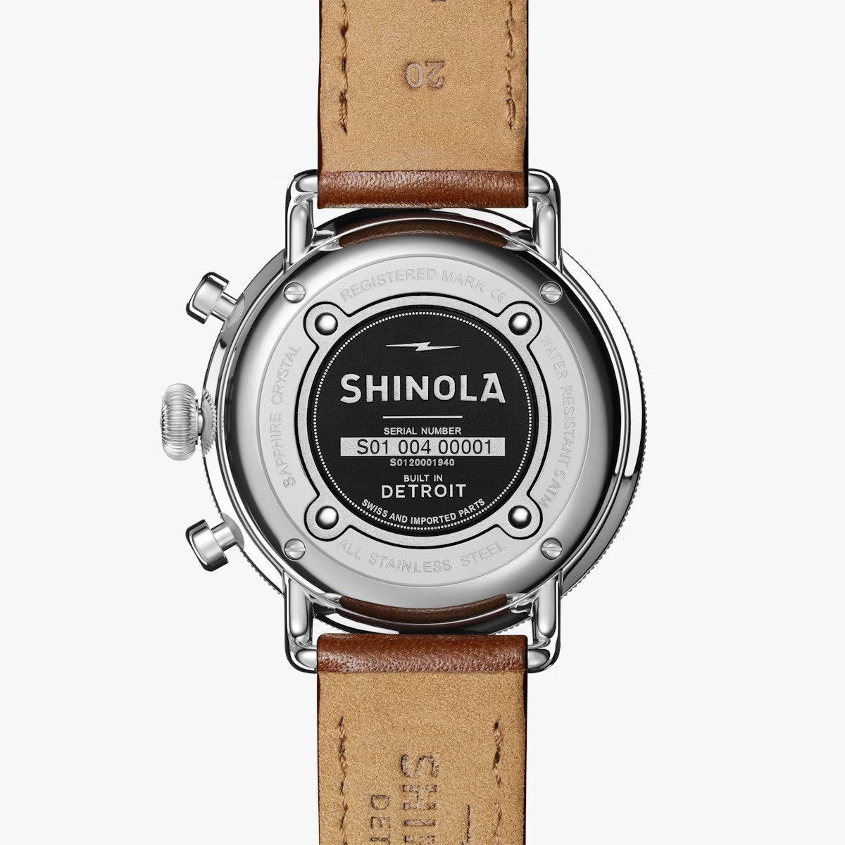 Shinola - Montre CANFIELD CHRONO 43MM - Bleu nuit / Cognac foncé