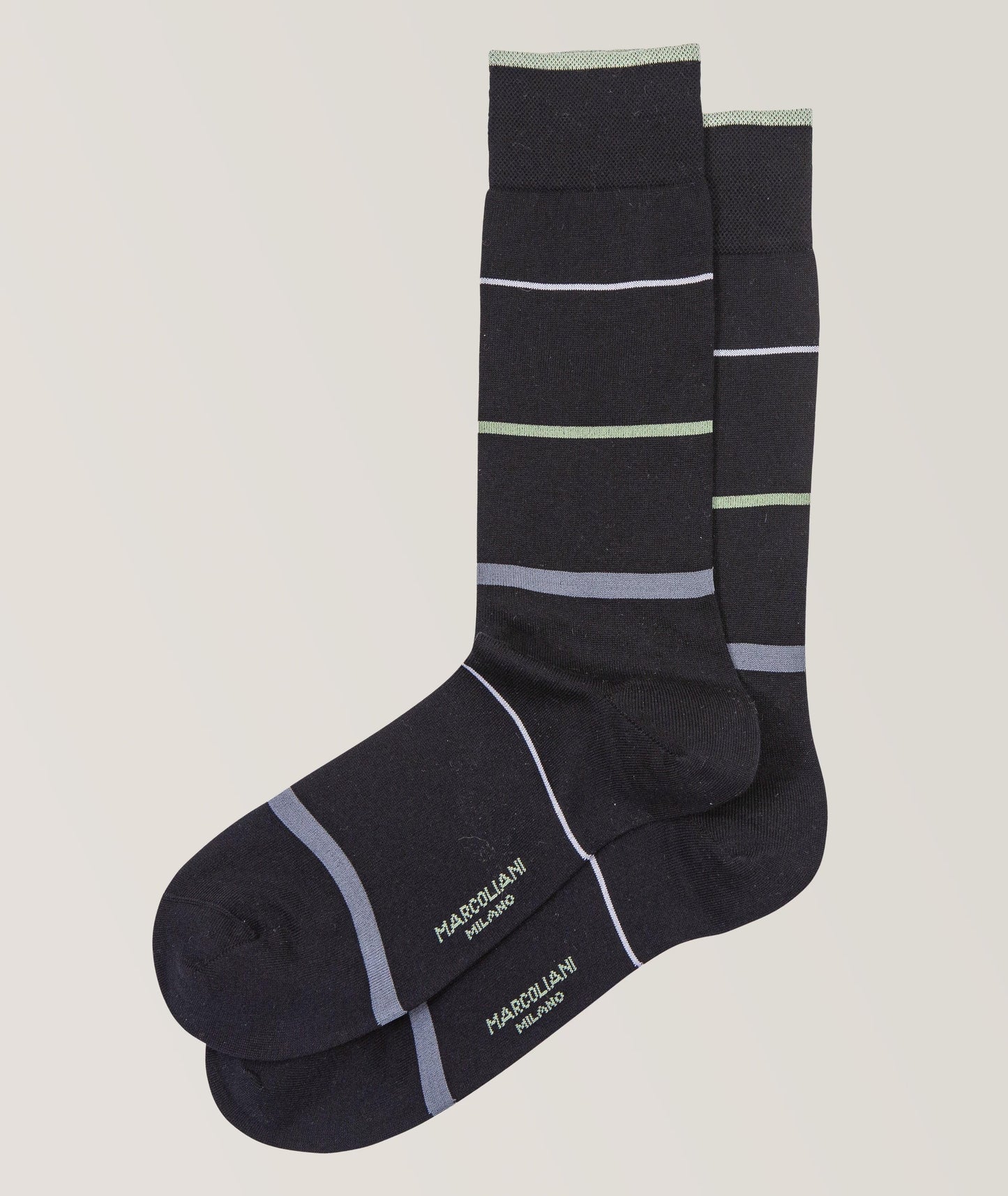 Marcoliani - Chaussettes en mélange de coton pima à rayures - Noir