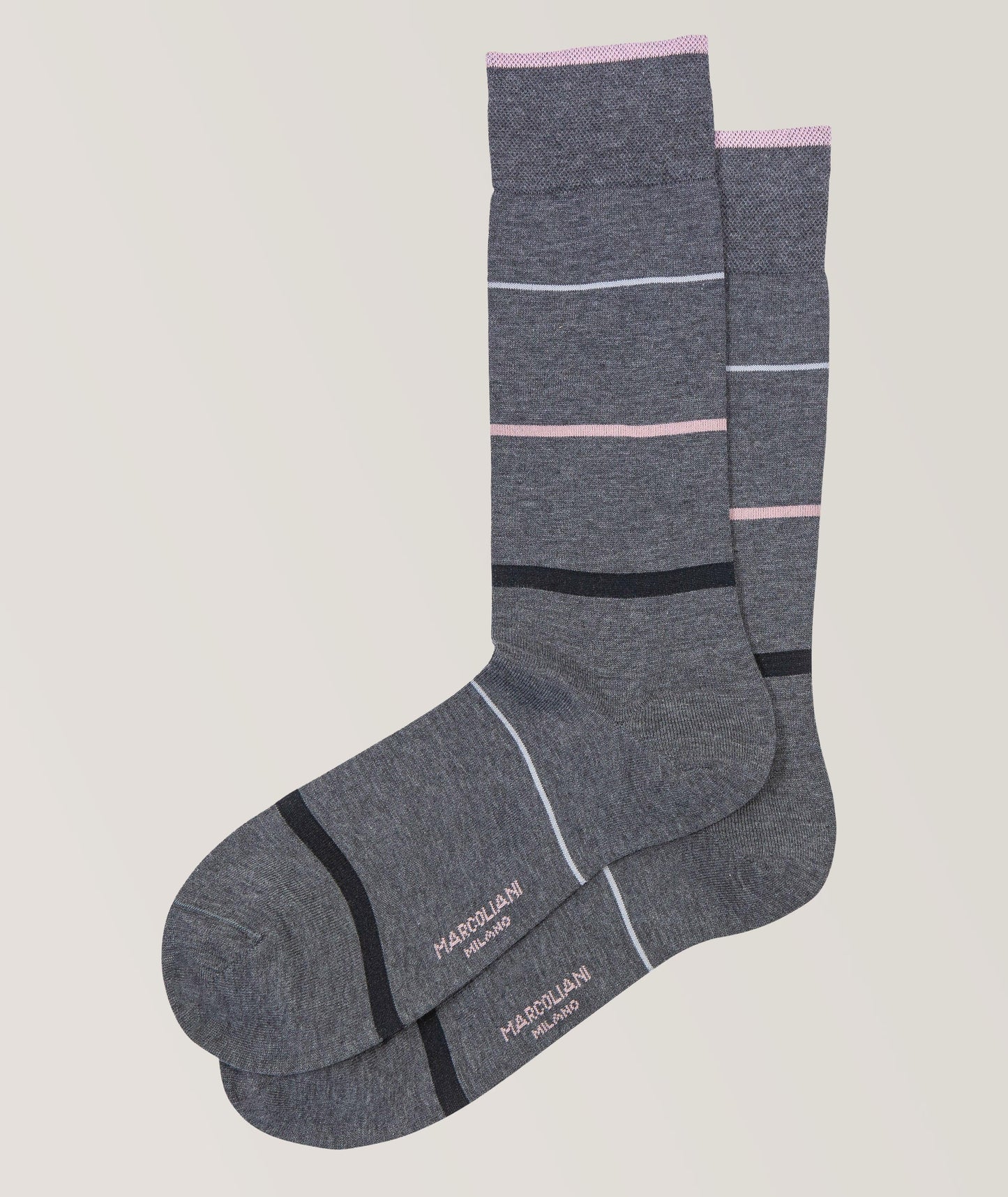 Marcoliani - Chaussettes en mélange de coton pima à rayures - Gris/Rose