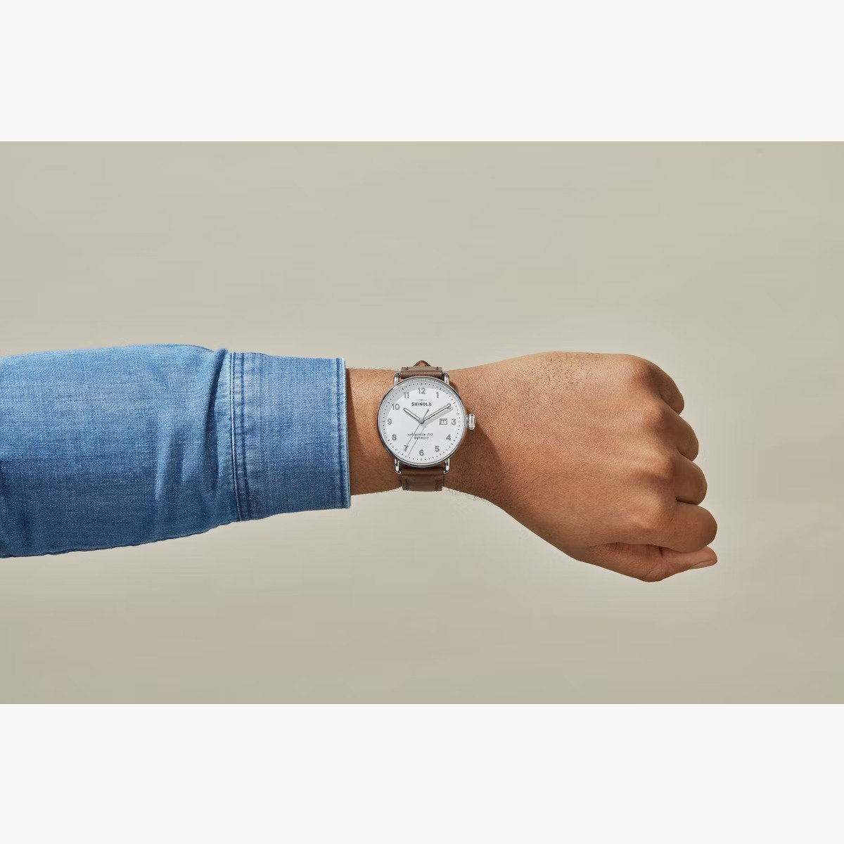 SHINOLA - MONTRE CANFIELD 43MM ARGENT TAN