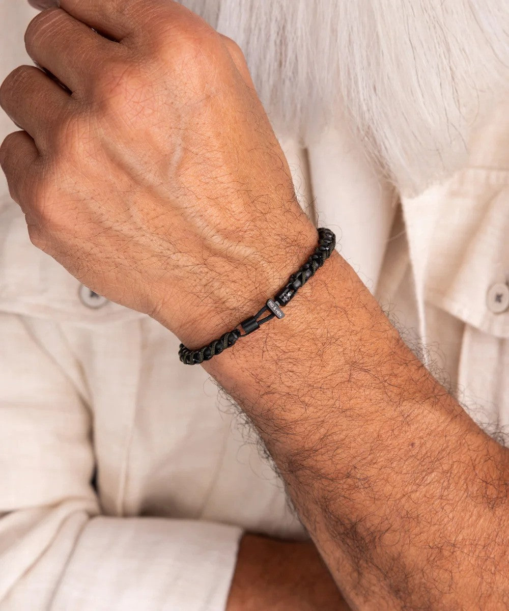 Pig & Hen | Bracelet Catena Curb - Vert armée/noir