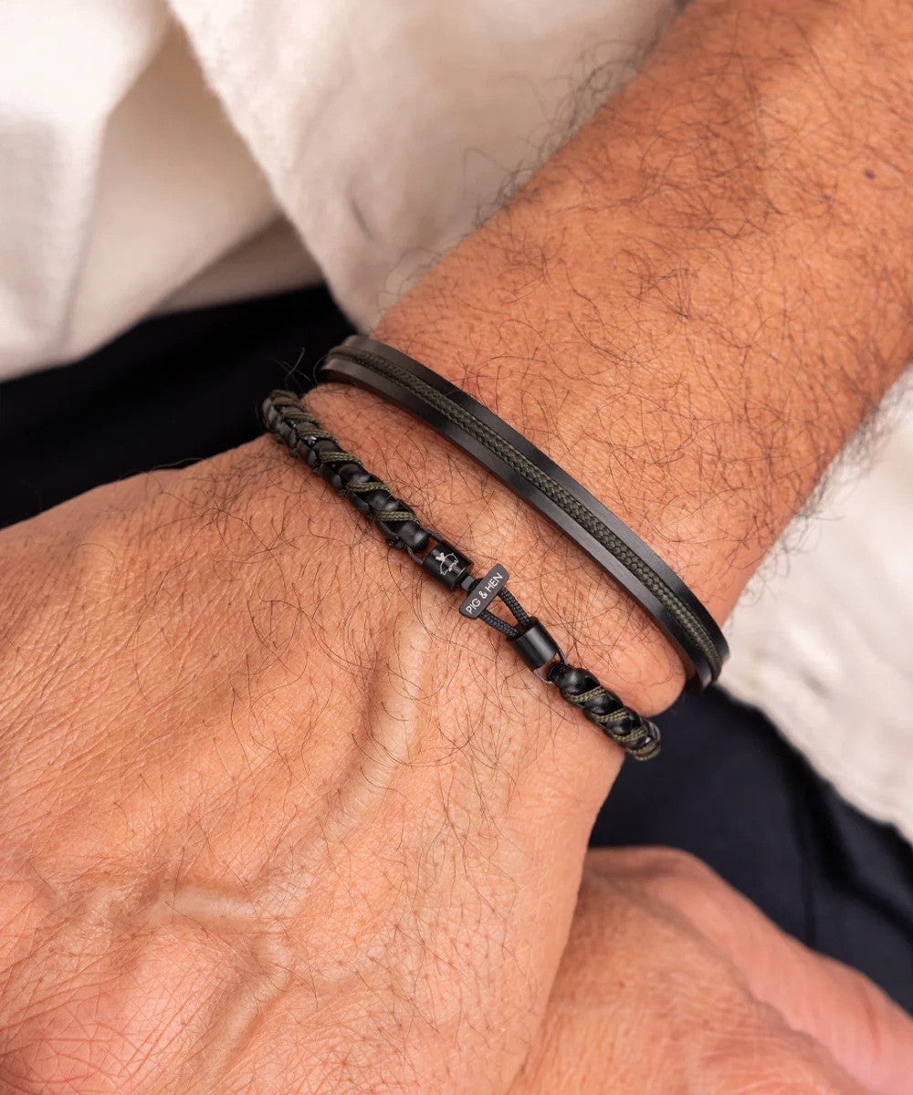 Pig & Hen | Bracelet Catena Curb - Vert armée/noir