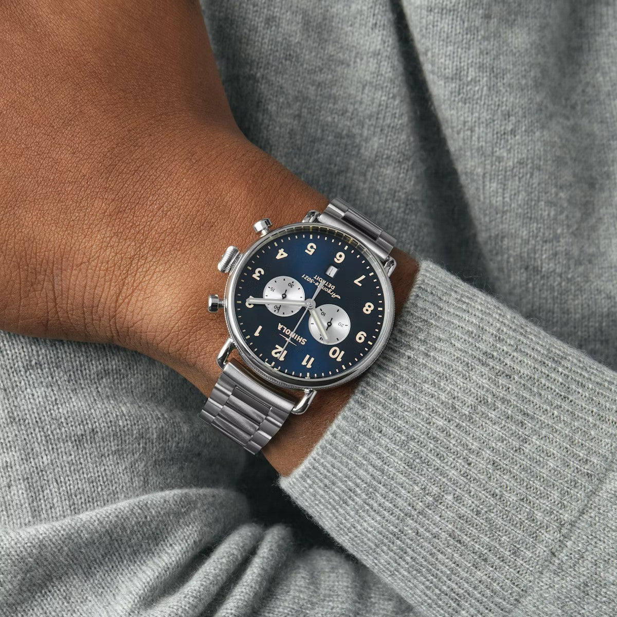 Shinola - Montre CANFIELD CHRONO 43MM - Bleu nuit / Argent