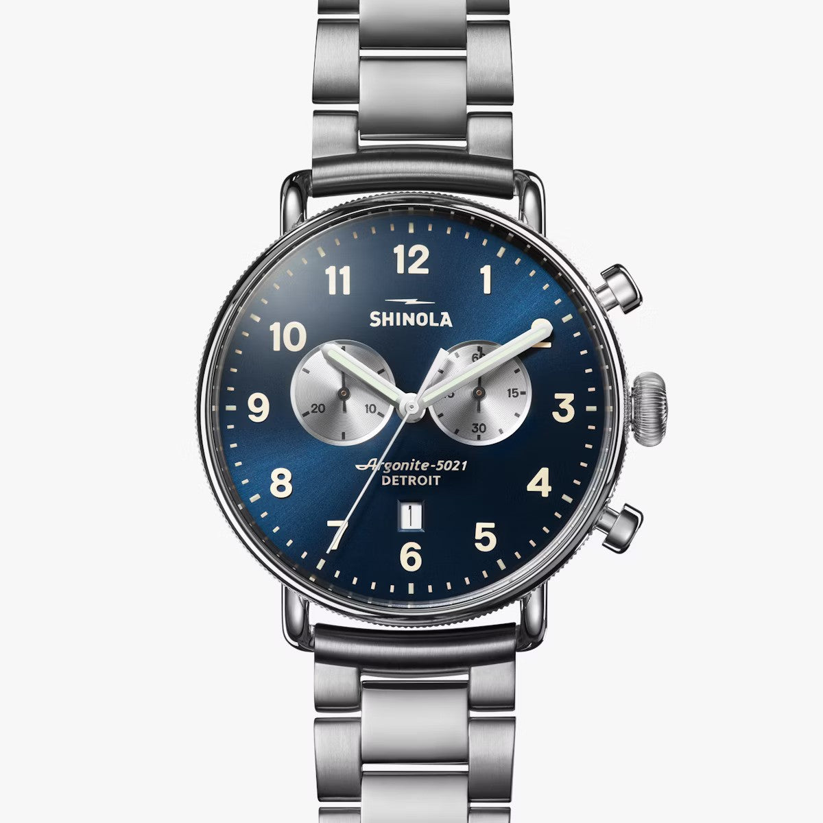 Shinola - Montre CANFIELD CHRONO 43MM - Bleu nuit / Argent