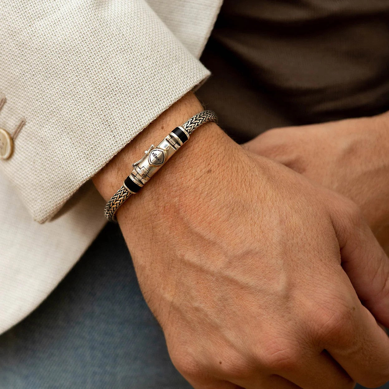 Kemmi  | Bracelet ''Snake'' Argent et Onyx 6MM