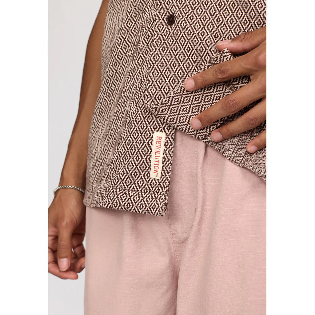 Revolution | Chemise cubaine à manches courtes en jacquard - Marron