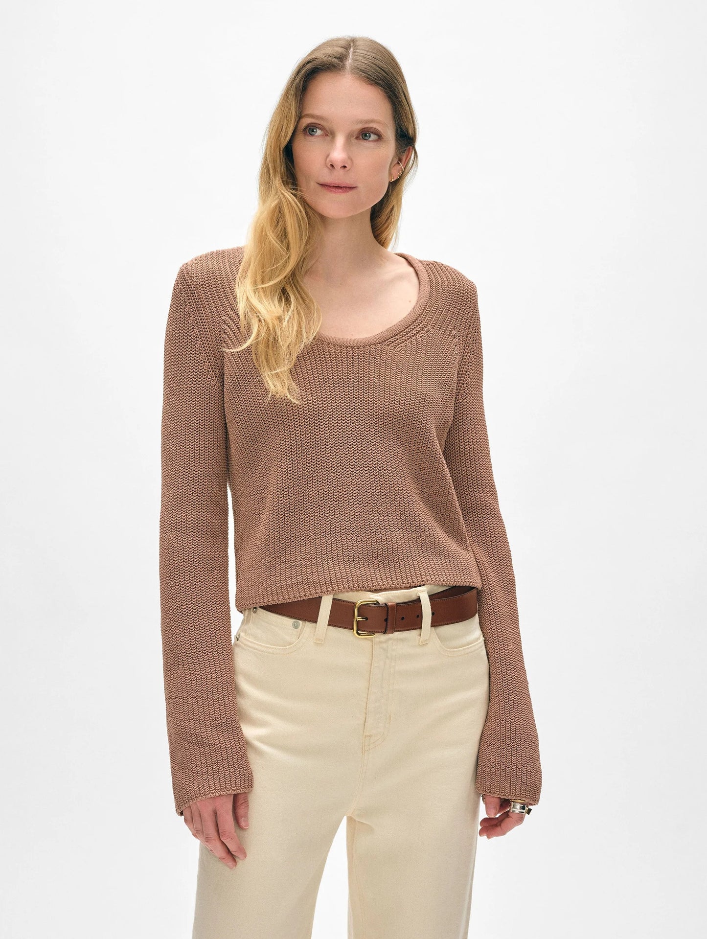 White + Warren | Le top cannelé Cotton ''Tape'' - Argile