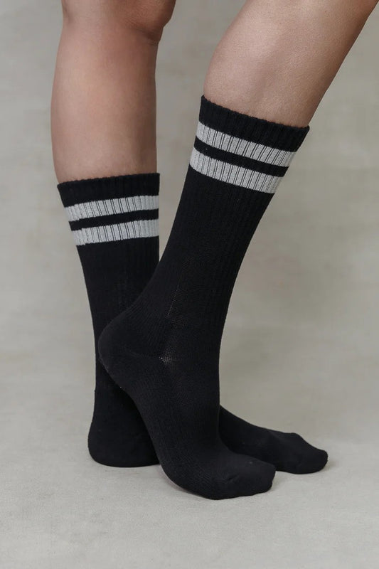 Limlim | Chaussettes en coton doux à deux rayures - Noir