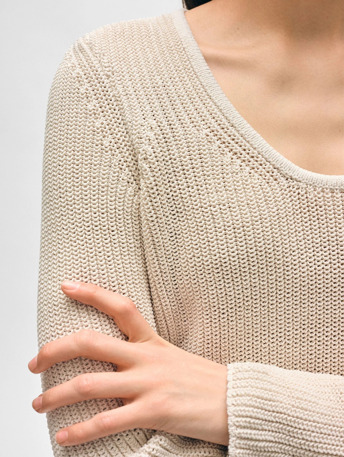 White + Warren | Le top cannelé Cotton ''Tape'' - Ecru