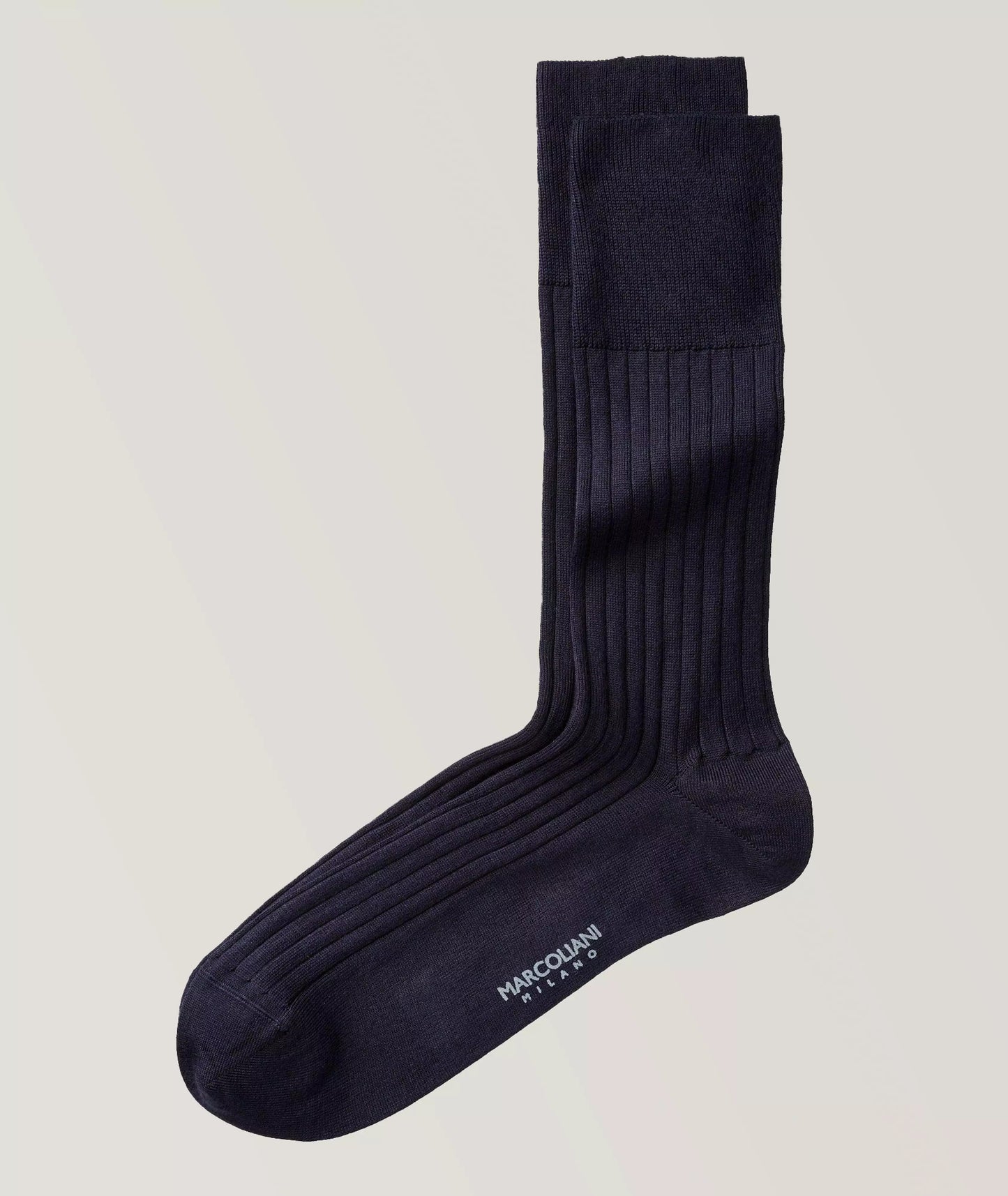 Marcoliani - Chaussettes côtelées en coton égyptien et nylon  - Marine