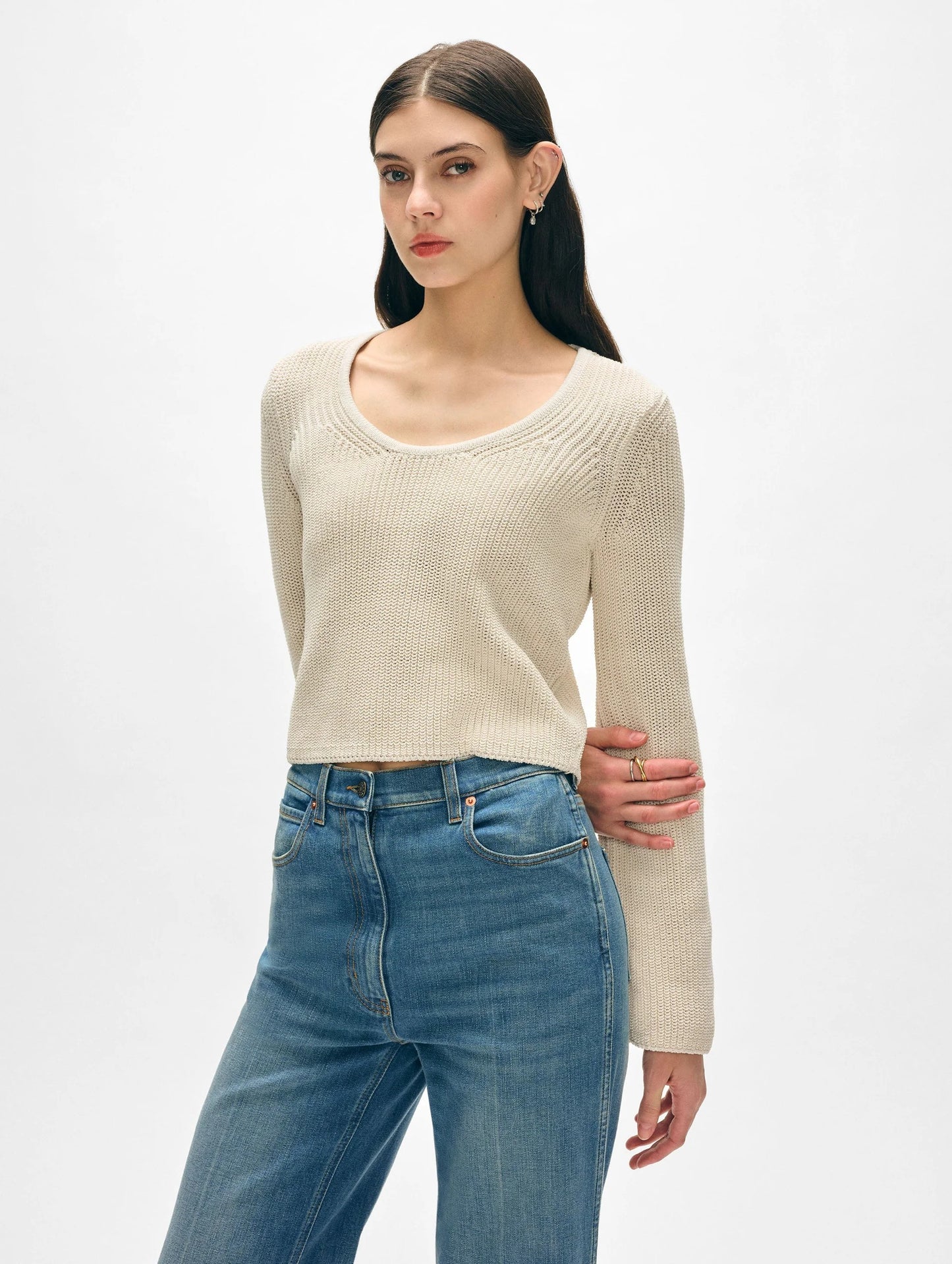 White + Warren | Le top cannelé Cotton ''Tape'' - Ecru