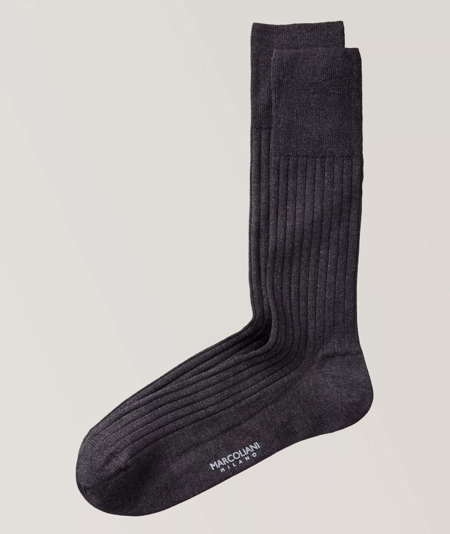 Marcoliani - Chaussettes côtelées en coton égyptien et nylon  - Gris anthracite