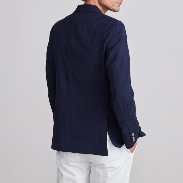 EMANUEL BERG | Le veston Seersucker 2-boutons D-Constructed - Marine