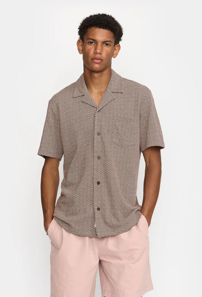 Revolution | Chemise cubaine à manches courtes en jacquard - Marron