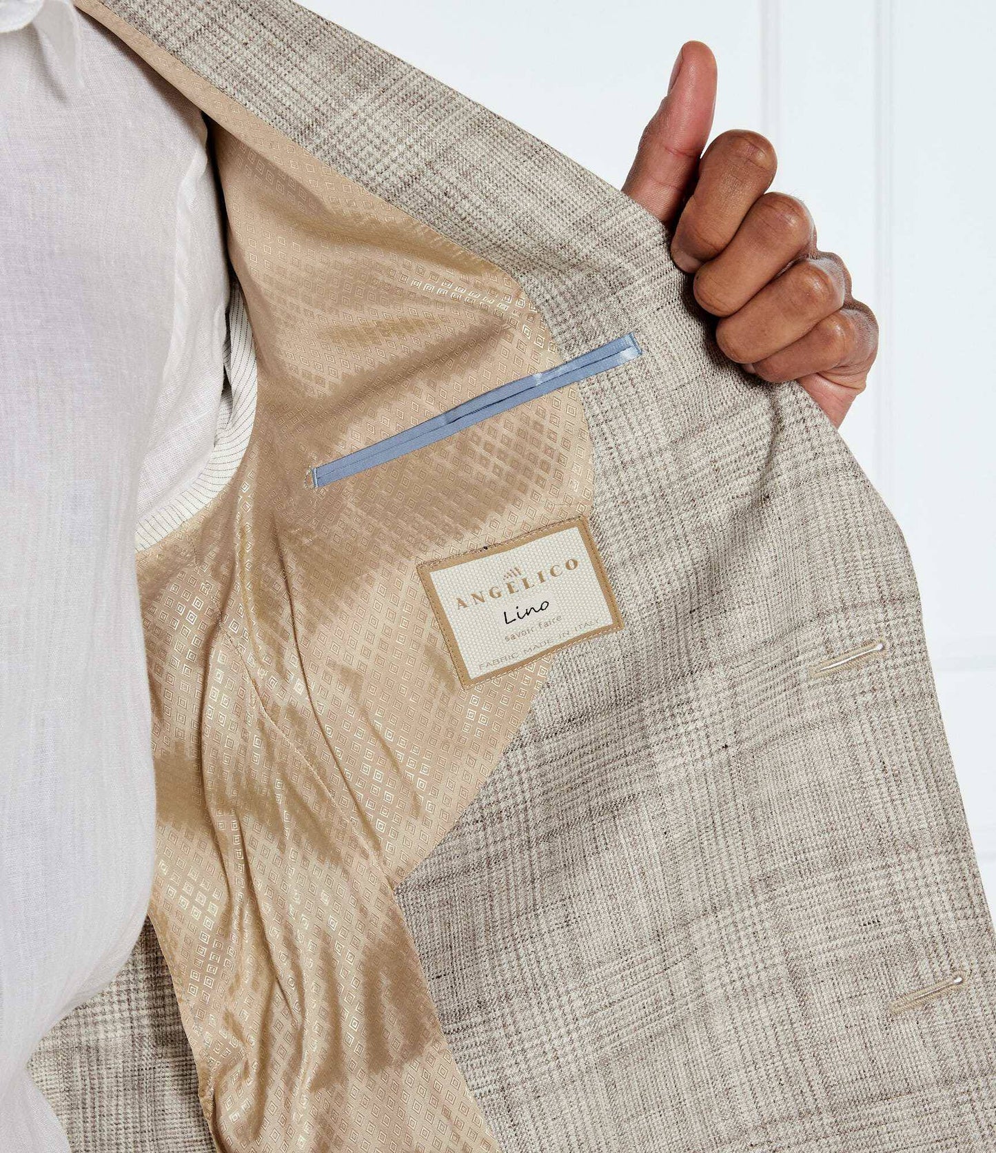 SAND Copenhagen | Veston en lin « Star Napoli » à motif à carreaux - Taupe