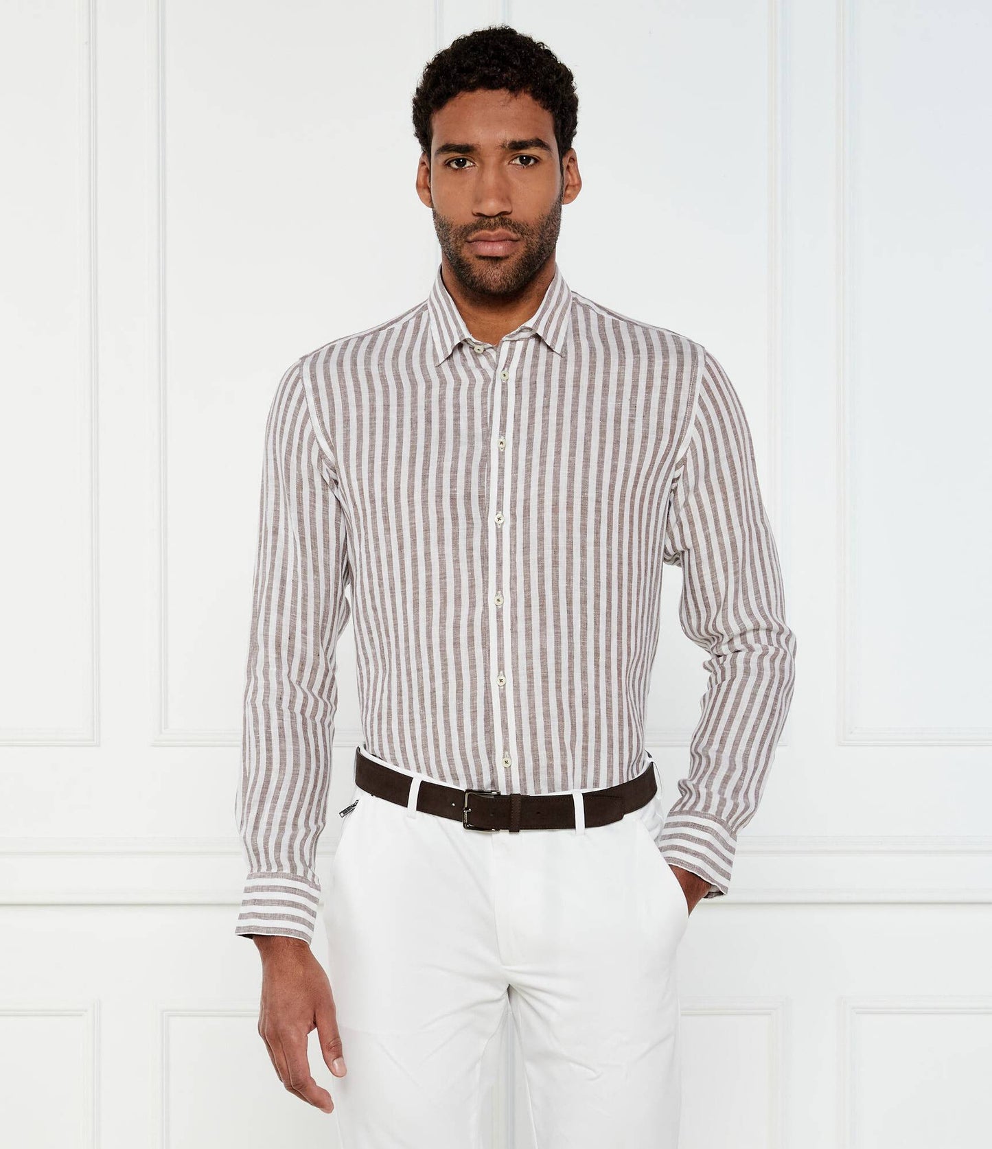 SAND Copenhagen | Chemise en lin ''8104 State soft '' - Rayures marron