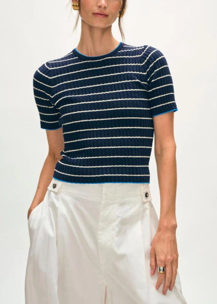 White + Warren | T-shirt en coton biologique ''Terry Blend'' - Marine/Crème