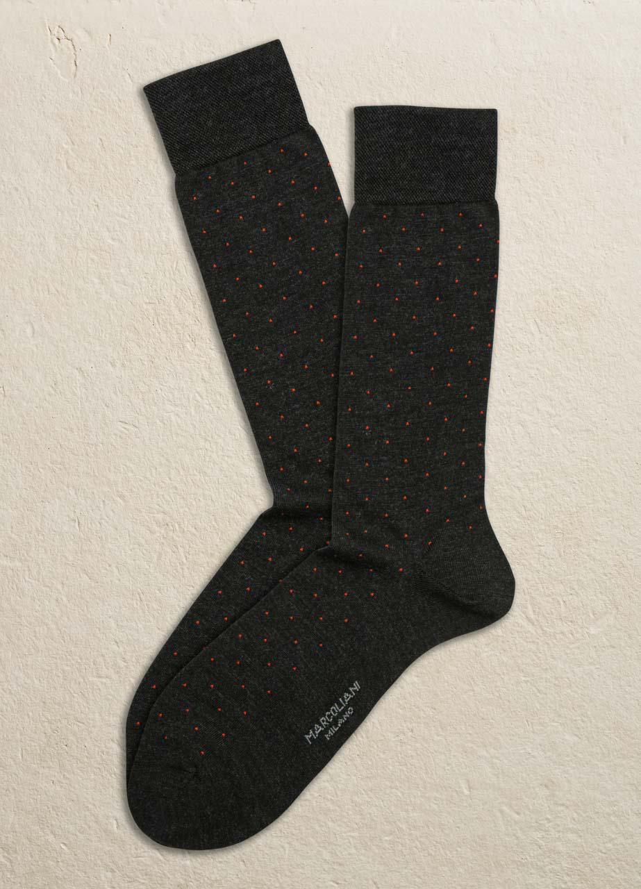 Marcoliani - Chaussettes à motifs de pois en coton Pima - Gris charcoal / Rouge