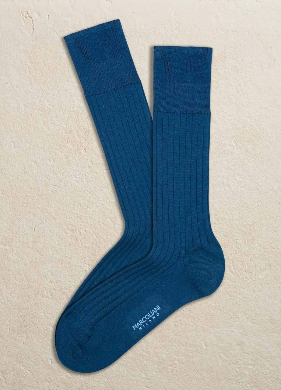 Marcoliani - Chaussettes côtelées en coton égyptien et nylon - Bleu pétrole