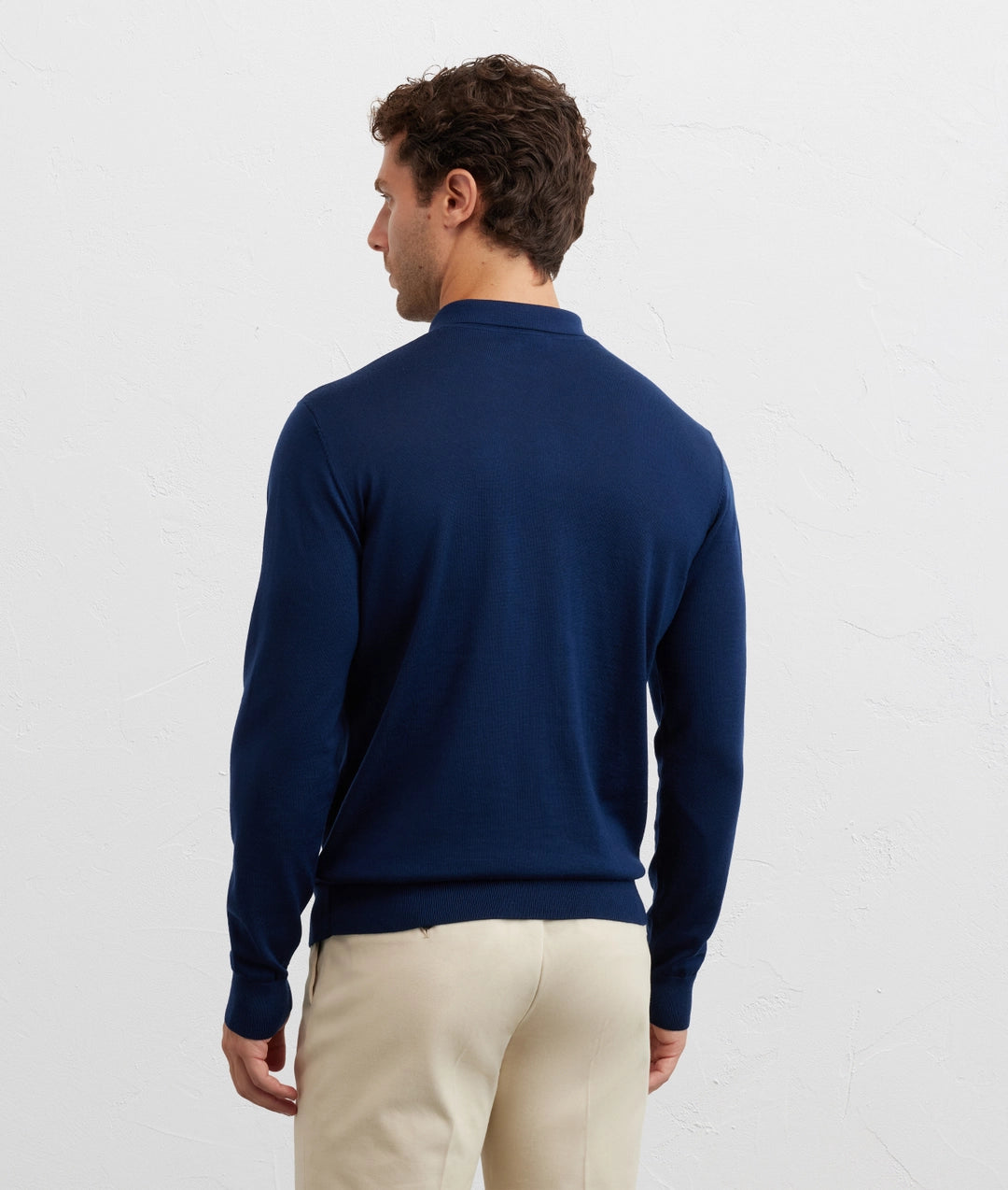 Pal Zileri | Pull polo à manches longues en laine, coupe classique - Bleu marine