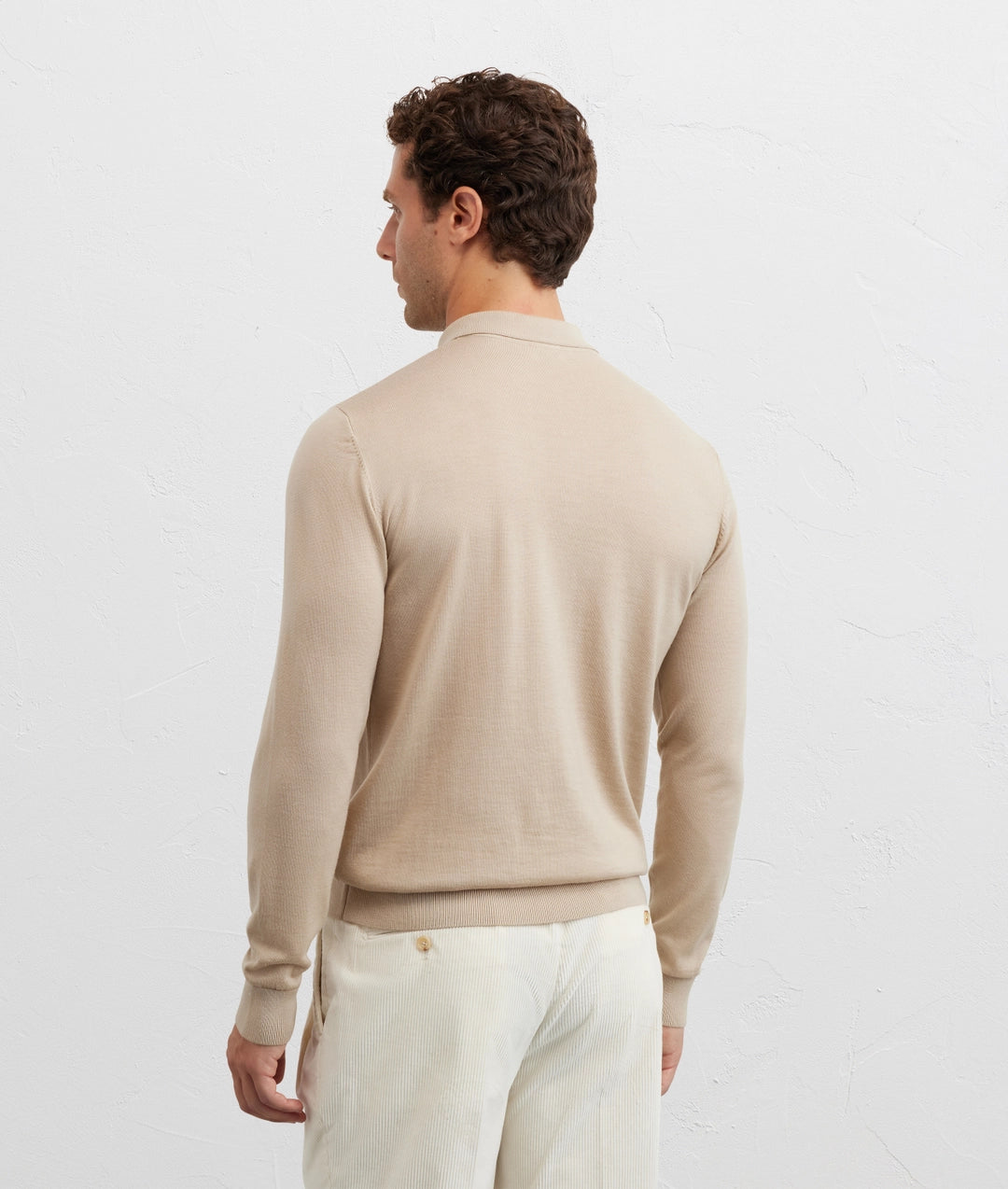 Pal Zileri | Pull polo à manches longues en laine, coupe classique - beige