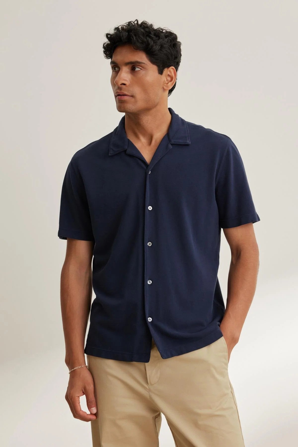 Velvet | Chemise à col camp en piqué ''Martyn'' - Marine