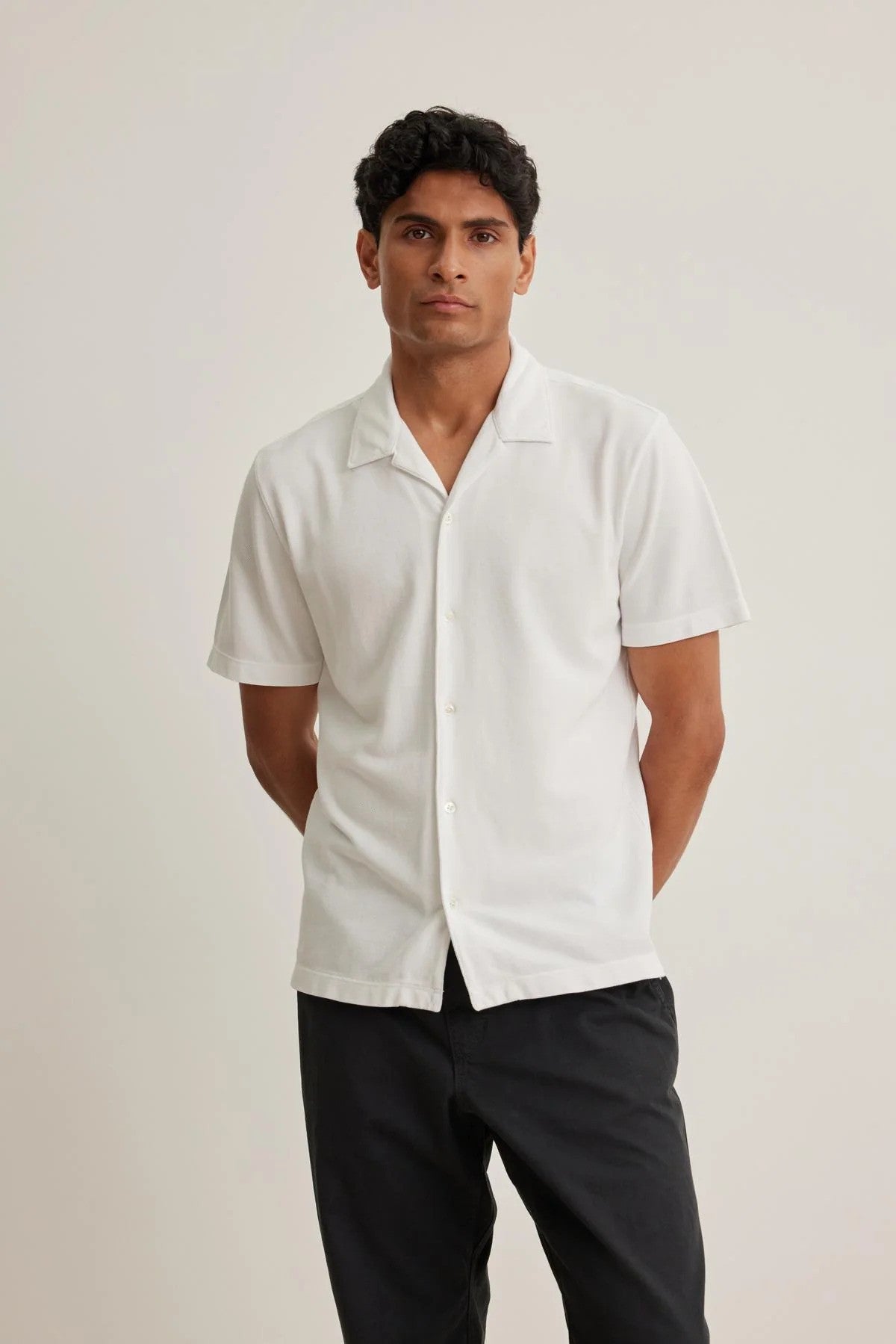 Velvet | Chemise à col camp en piqué ''Martyn'' - Blanc