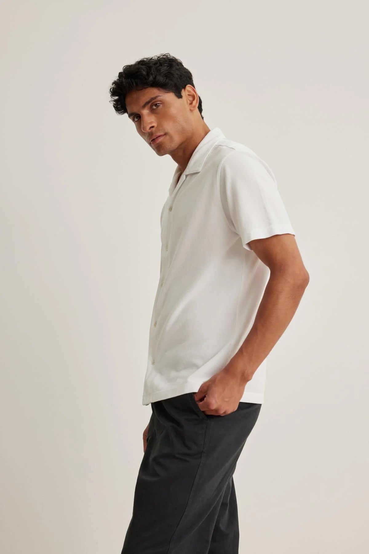 Velvet | Chemise à col camp en piqué ''Martyn'' - Blanc