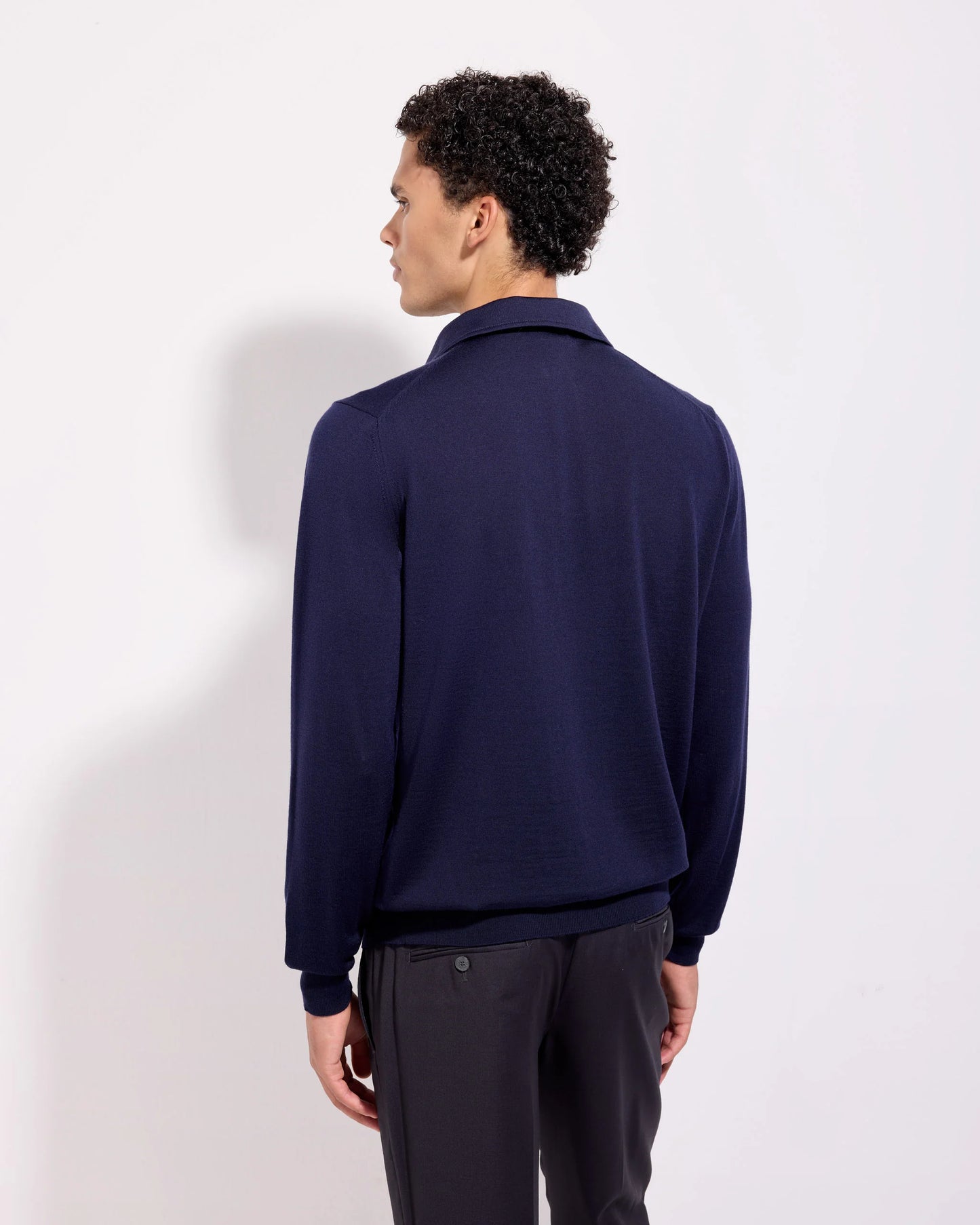 Filippo De Laurentiis | Polo à col chemise en laine mérinos royale - Bleu