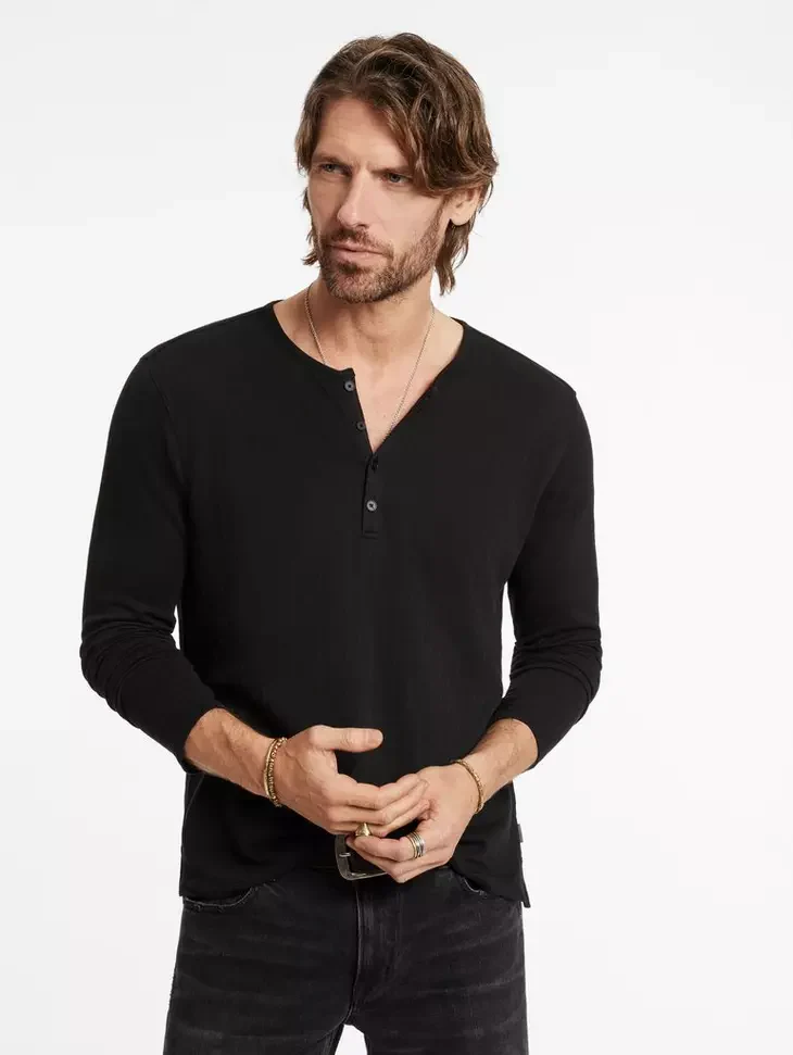 John Varvatos | Henley texturé à manches longues ''Walden'' - Noir