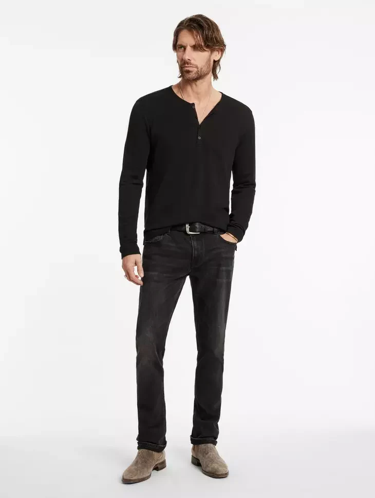 John Varvatos | Henley texturé à manches longues ''Walden'' - Noir