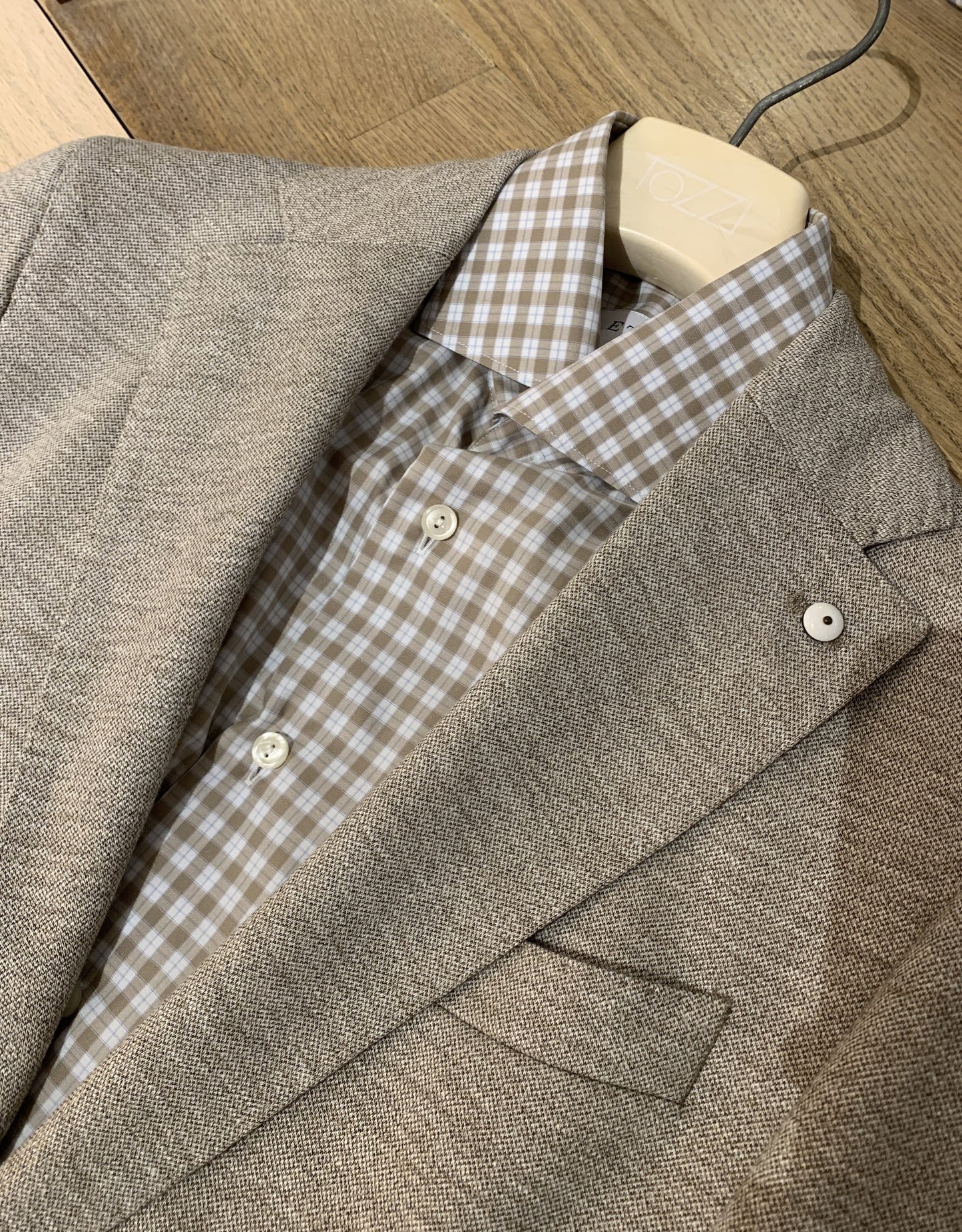 Eton | Chemise en twill fin à carreaux - Beige / Blanc