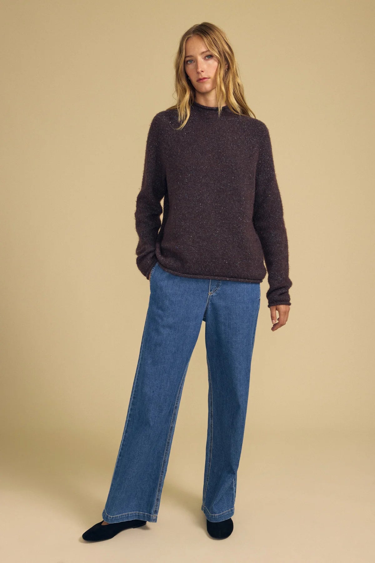 Velvet | Le pull en maille tweed ''Joelle'' | Chocolat
