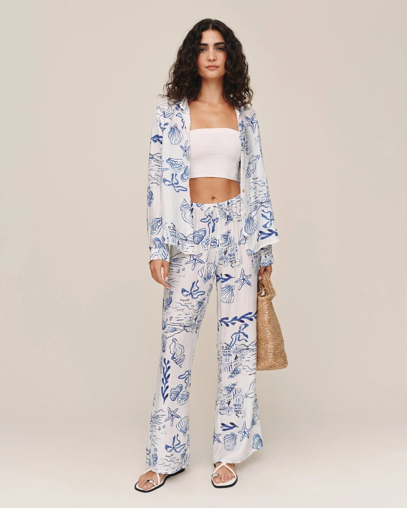 Bella Dahl | Pantalon de plage| Blanc et Bleu