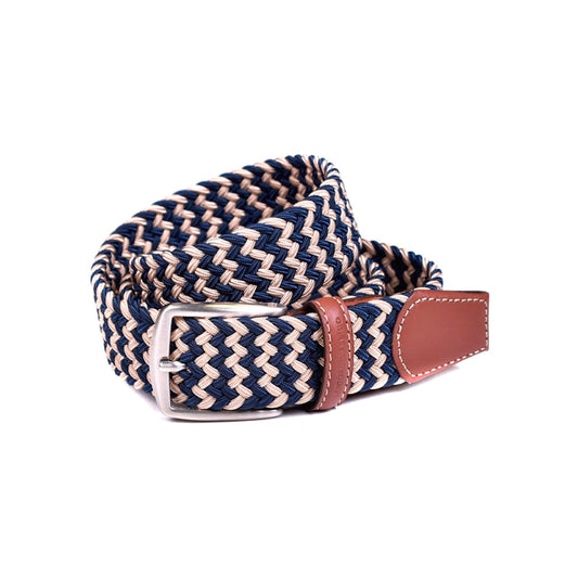 Miguel Bellido - Braided Elastic Belt - Beige / Navy Blue