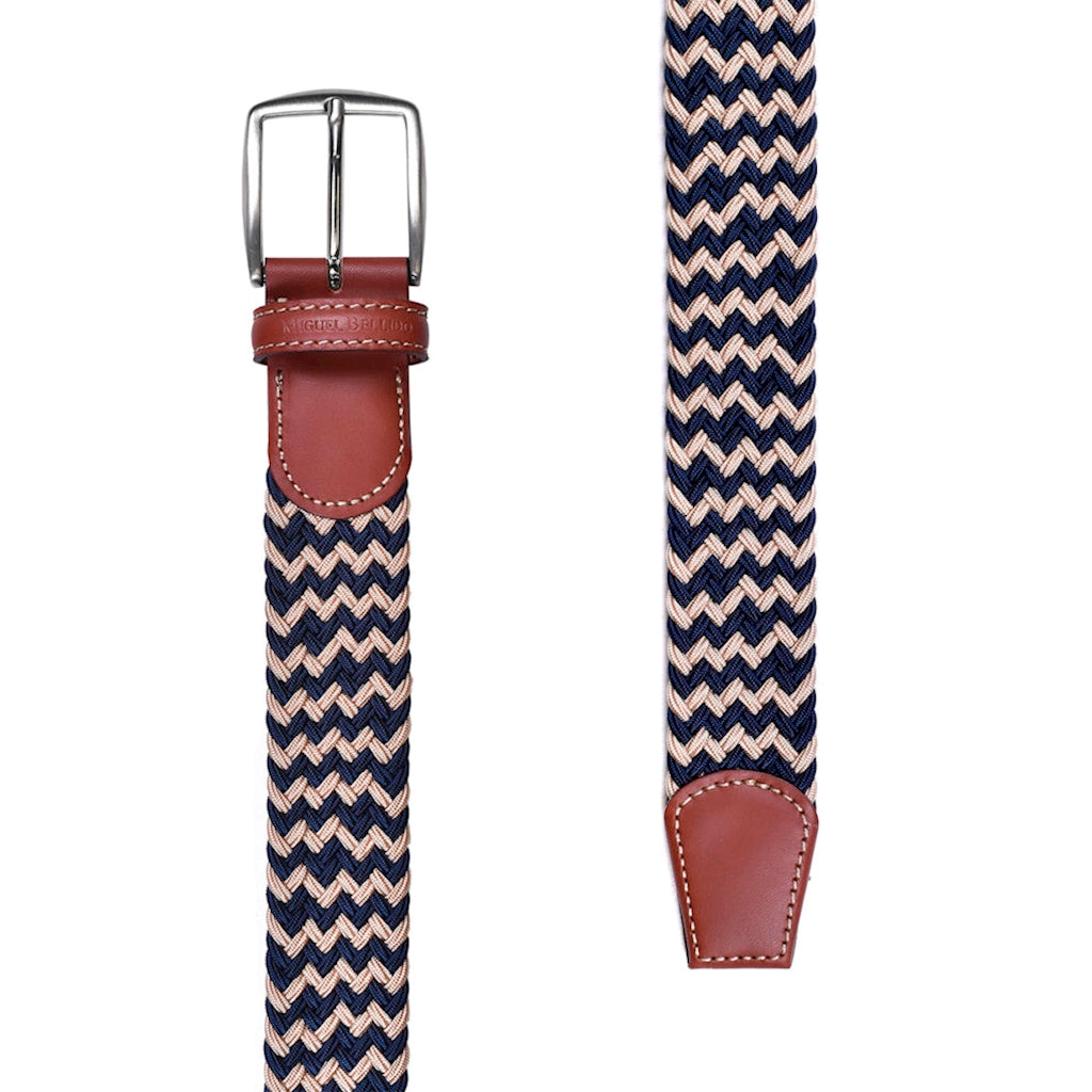 Miguel Bellido - Ceinture élastique tressée - Beige / Bleu marine