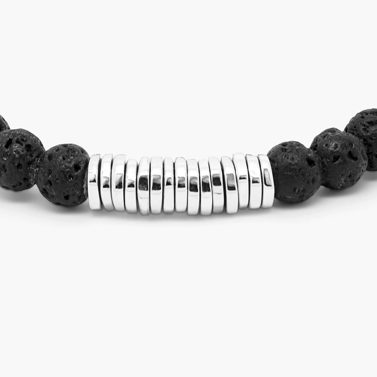Tateossian | Bracelet Classic a disques avec pierre de lave et argent sterling