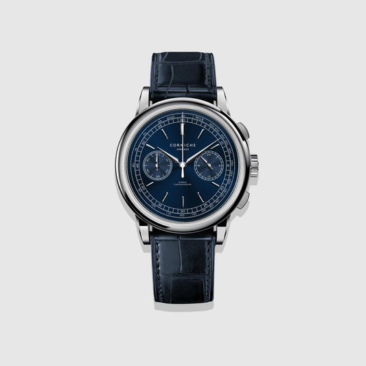 Montre Corniche Chronographe Héritage pour hommes en acier avec cadran bleu