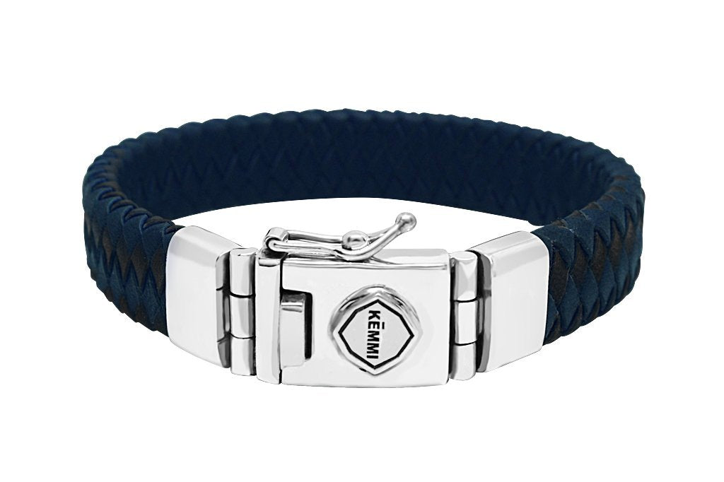 Kemmi - Bracelet ''Chase'' plat en cuir bleu